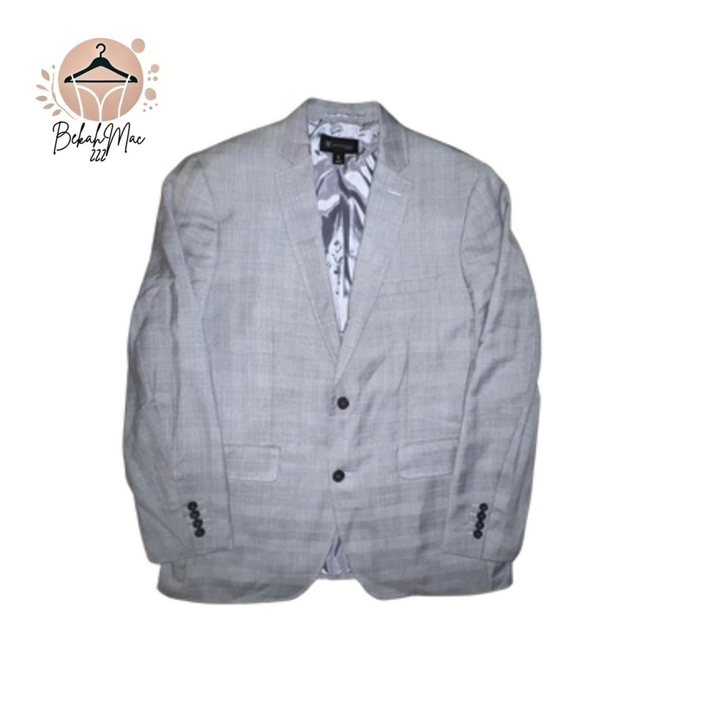 Inc International Concepts Slim Fit Menâs Blazer L Gray Plaid Button-Up Jacket